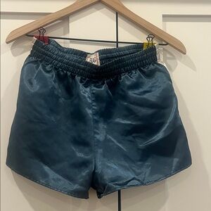 BDG Satin-Look Athletic Shorts in Teal Blue